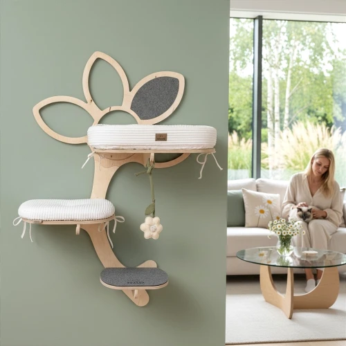 STOKROTKA TRIO z gniazdkiem | mebel - ścienny drapak dla kota premium