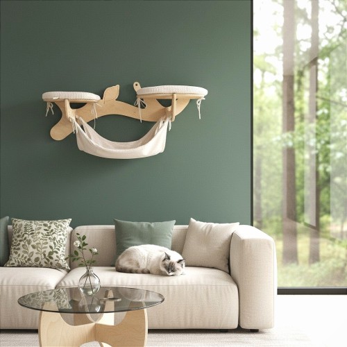 Półka na ścianę dla kota GAŁĄŹ G z legowiskiem i hamakiem