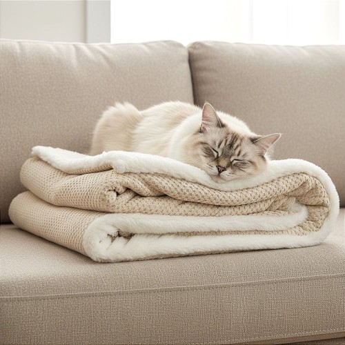 Luksusowy koc dwustronny NOVA | miękki, puszysty, gruby  - TKANINA DOT KREMOWY