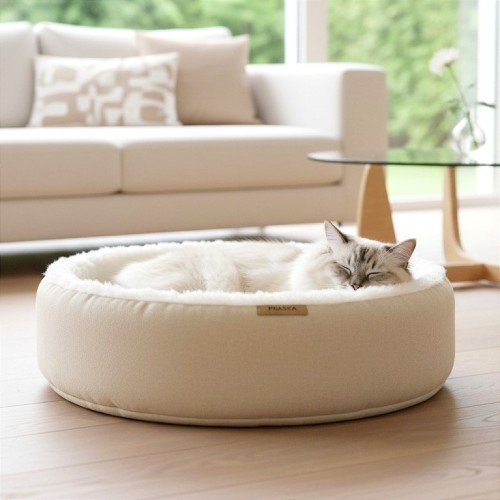 Legowisko dla kota AURA | niskie, stabilne gniazdko, średnica 50 cm - tkanina Rafa kolor beż