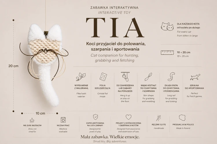 Kotek TIA – interaktywna zabawka dla kota z walerianą i futerkiem