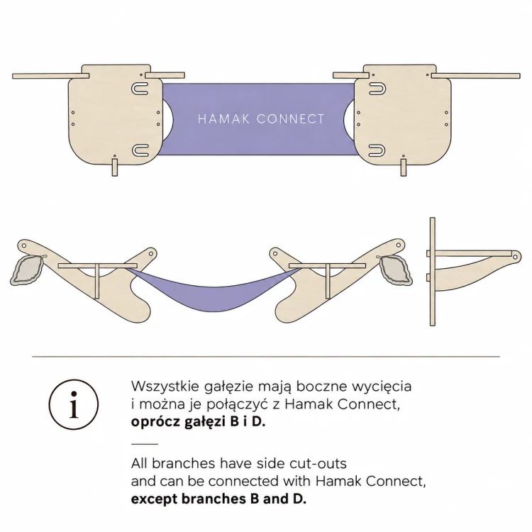 Hamak CONNECT 70×38 cm | element łączący półki ścienne