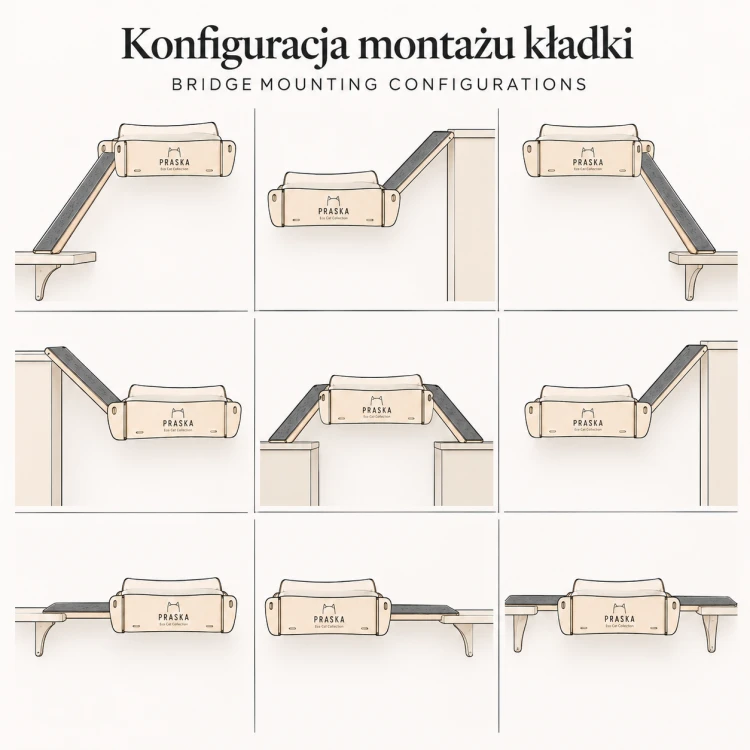 WALLSLEEP Z DRAPAKIEM – półka na ścianę dla kota | do łączenia z kładkami, mostkami i hamakami