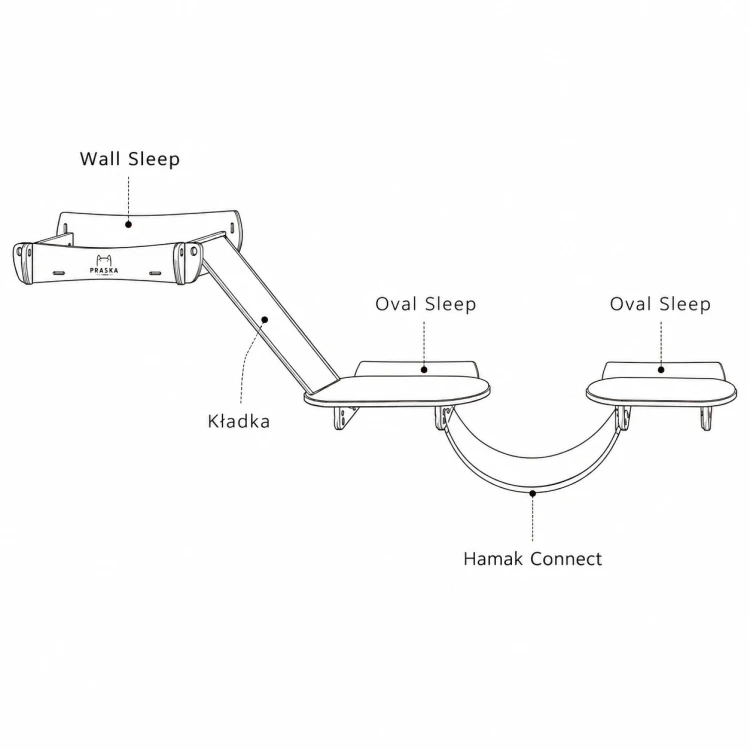 WALLSLEEP Z DRAPAKIEM – półka na ścianę dla kota | do łączenia z kładkami, mostkami i hamakami