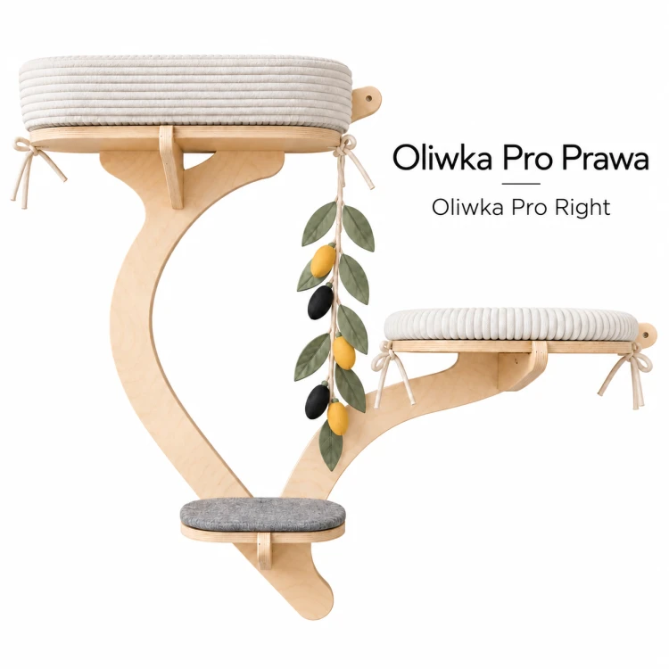 Drapak ścienny dla dużego kota OLIWKA PRO | drzewko na ścianę z półkami i legowiskiem