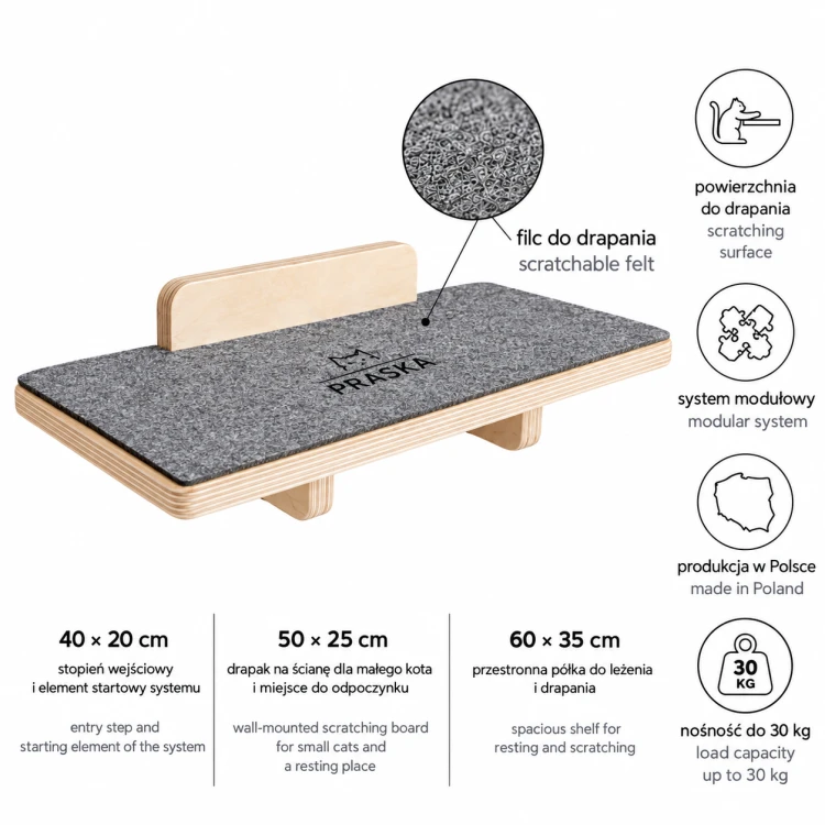 Półki na ścianę dla kota SHELF CLASSIC ZESTAW M | drapak ścienny dla kota