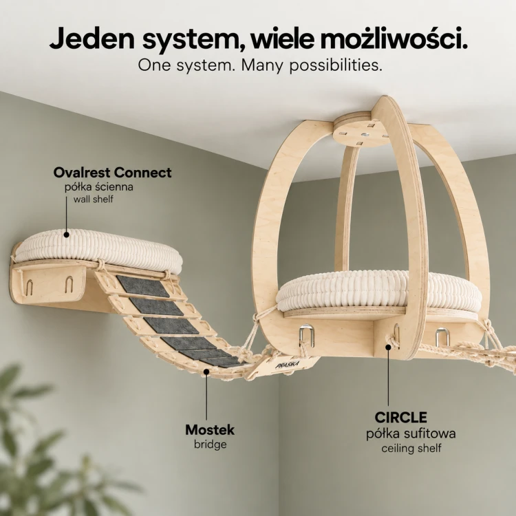 Półka dla kota na sufit | park linowy dla kota | designerska półka CIRCLE L