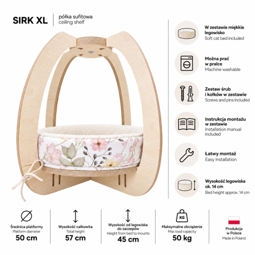 Półka dla kota na sufit | designerska półka CIRCLE XL z legowiskiem GNIAZDKO