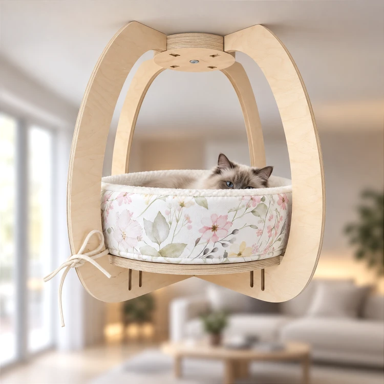 Półka dla kota na sufit | designerska półka CIRCLE XL z legowiskiem GNIAZDKO