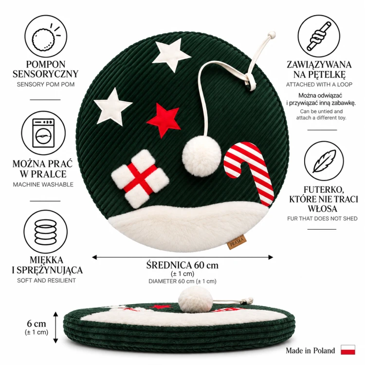 MATA CHRISTMAS Ø 60 cm | świąteczne legowisko dla kota z zabawką