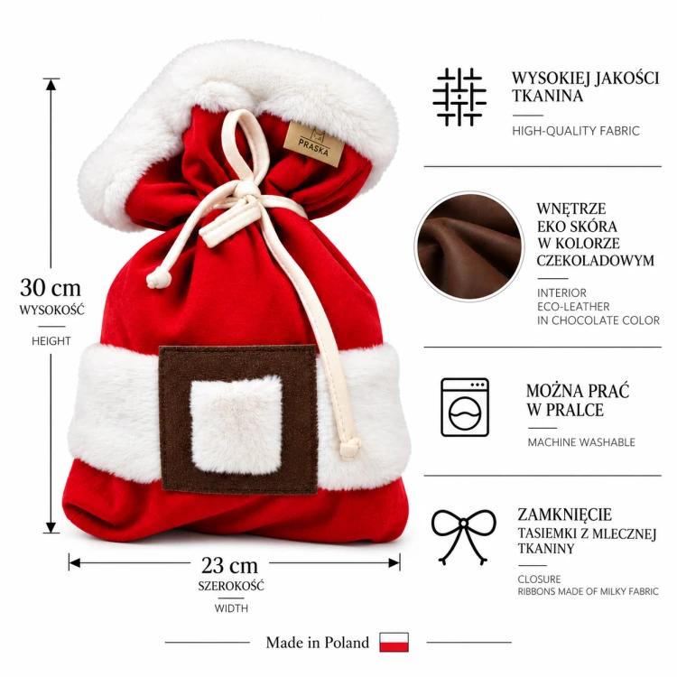 Santa’s Gift Sack – świąteczny worek na prezenty S | 30× 23 cm