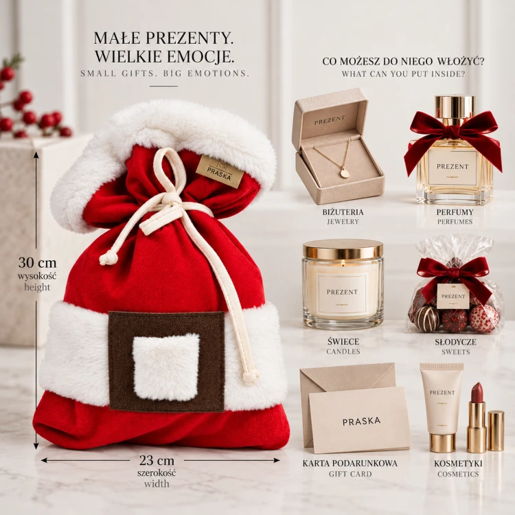 Santa’s Gift Sack – świąteczny worek na prezenty S | 30× 23 cm