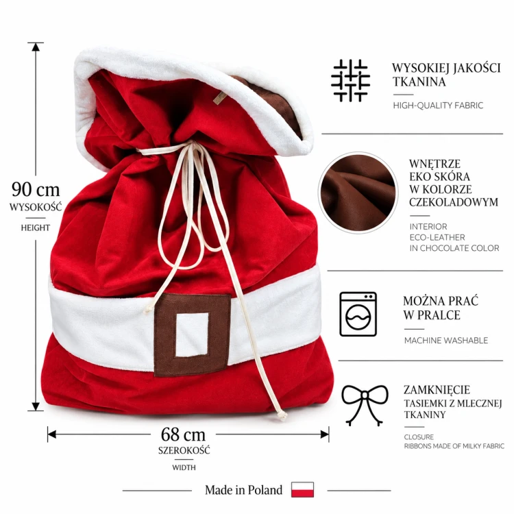 Santa’s Gift Sack – duży świąteczny worek na prezenty XL | 90× 68 cm