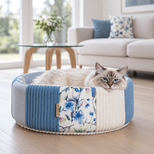 Legowisko dla kota PATCHWORK AQUA | stabilne, eleganckie gniazdko