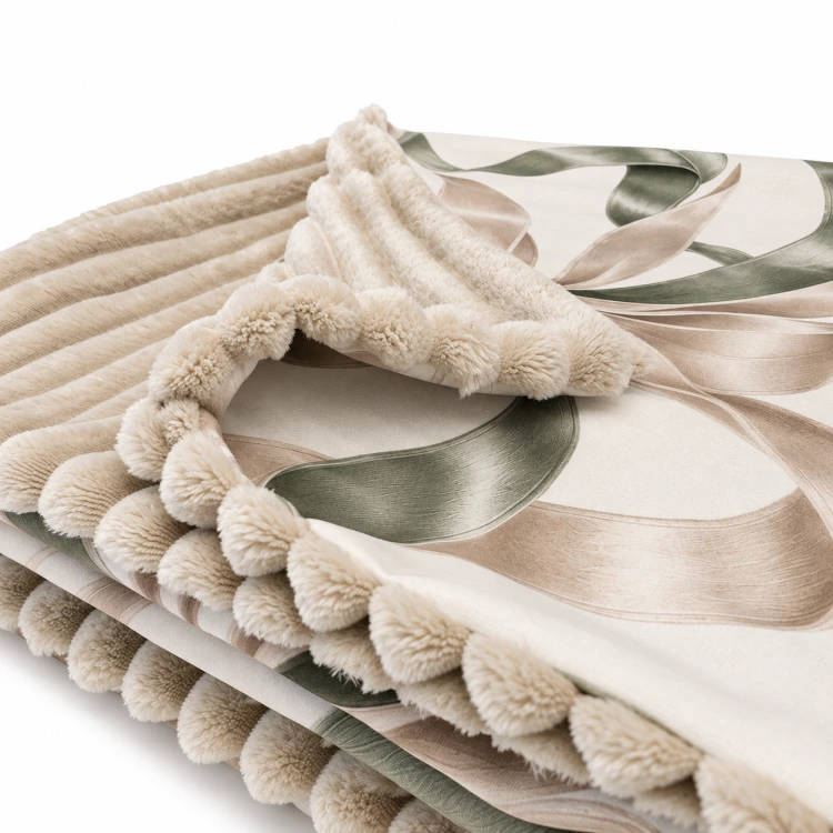 Koc COZY SAGE | PRASKA, dwustronny koc z grubym, miękkim futrem