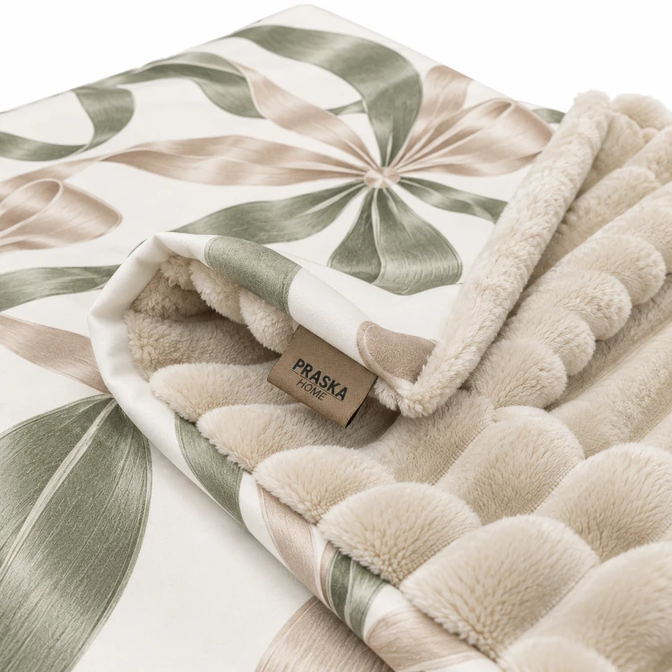 Koc COZY SAGE | PRASKA, dwustronny koc z grubym, miękkim futrem