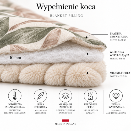 Koc COZY SAGE | PRASKA, dwustronny koc z grubym, miękkim futrem