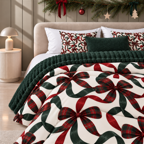Koc COZY CHRISTMAS TERMO 140 × 200 cm | PRASKA, wyjątkowo ciepły koc z futrem i warstwą termoizolacyjną